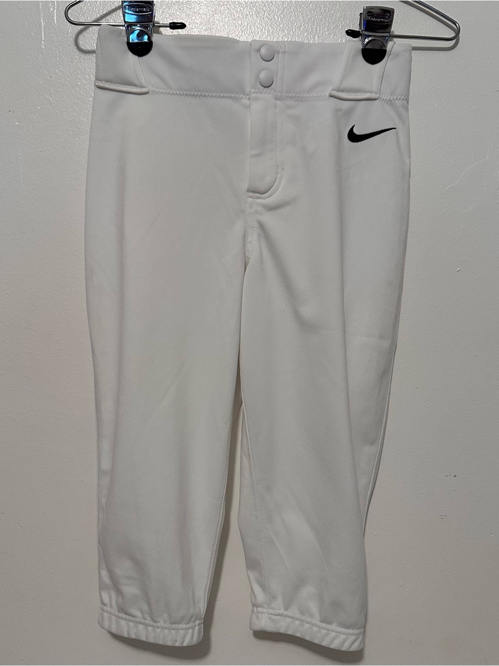 Nike White Kids Baseball Pants with Black Swoosh
